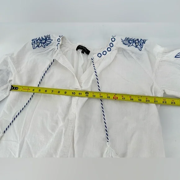 Anthropologie RD + Koko White Linen Blend Boho Blouse Embroidered Peasant Top - Picture 8 of 8